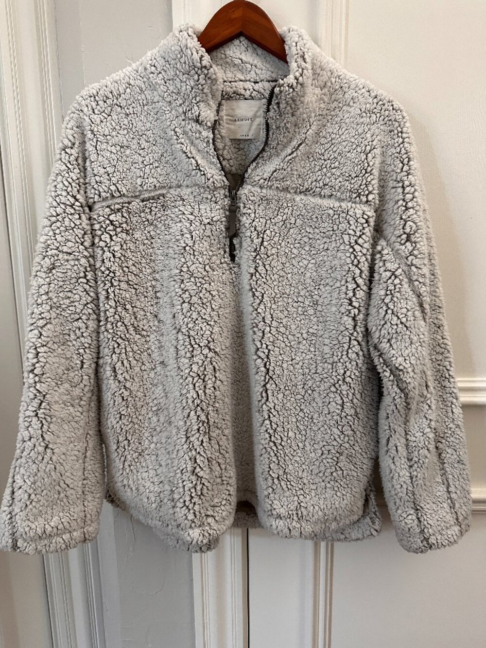 Elodie Sherpa Fleece Pullover Women's Large Beige Cream Cozy Boho 1/4 Zip Jacket